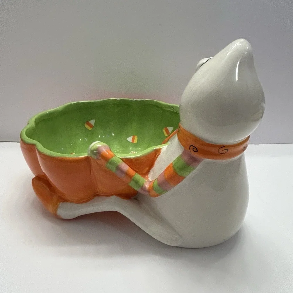 Vintage Tina Ledbetter Halloween Ghost Candy Bowl Dish Ceramic Candy Corn